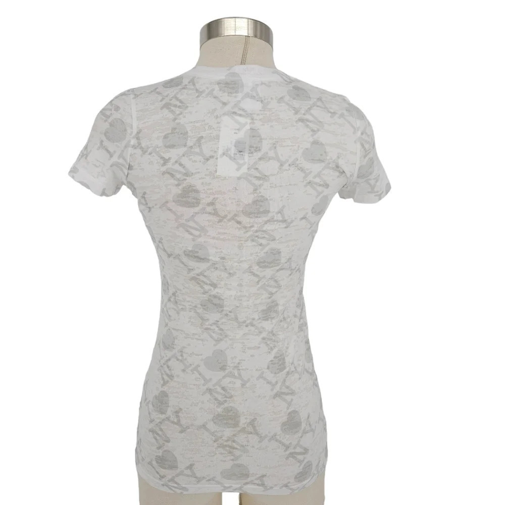 I Love Heart New York Tee Shirt White Burnout Short Sleeve Top - Picture 5 of 9